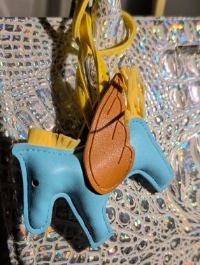 Winged Horse Bag Charm with Tan Wing and Yellow Details